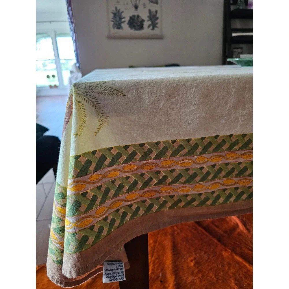 Couleur Nature Palm Tree Cotton Tablecloth 59x86 Rectangular Tropical Coastal